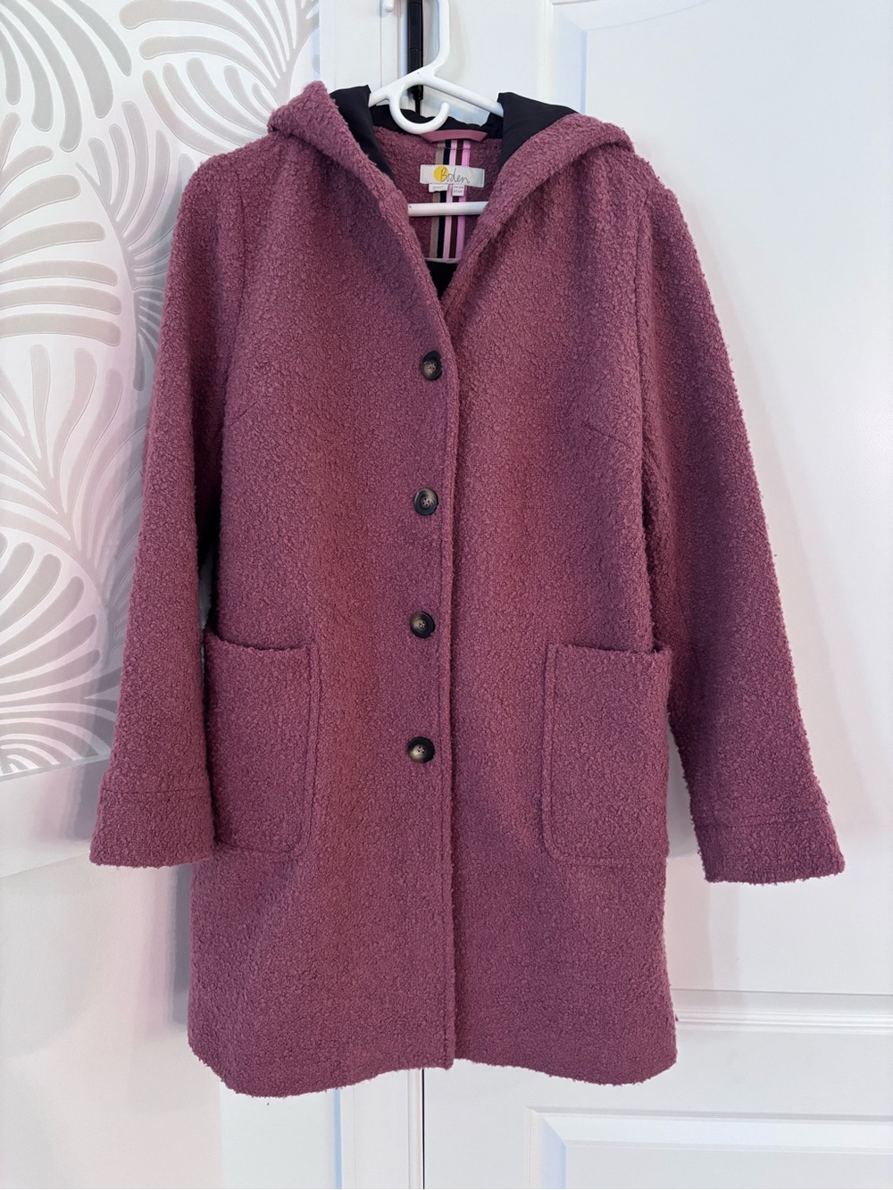 Boden Hooded Teddy Jacket in Dusty Mauve